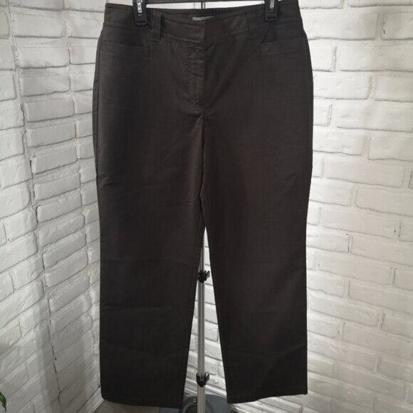 Anne Taylor Ladies Size 12 Dark Brown Straight Legs Casual Pants - Picture 1 of 8